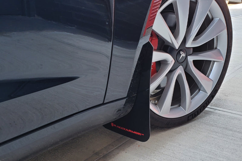 Rally Armor 17-23 Tesla Model 3 Black UR Mud Flap w/Blue Logo Rally Armor Mud Flaps  AXOPROS