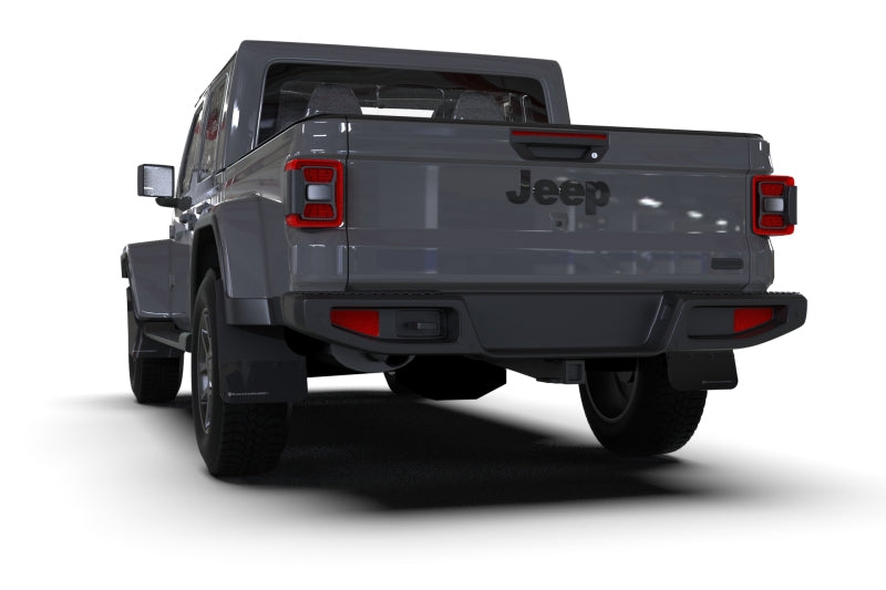 Rally Armor 19-24 Jeep JT Gladiator (Mojave/Rubicon) Black Mud Flap w/Metallic Black Logo Rally Armor Mud Flaps  AXOPROS