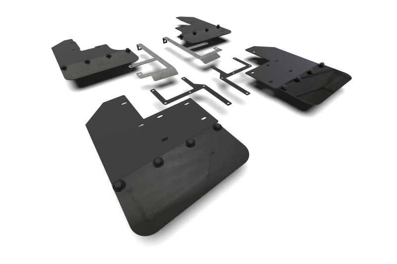 Rally Armor 19-24 Jeep JT Gladiator (Mojave/Rubicon) Black Mud Flap w/Metallic Black Logo Rally Armor Mud Flaps  AXOPROS