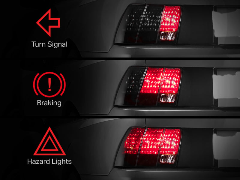 Raxiom 96-04 Ford Mustang Excluding 99-01 Cobra Sequential Tail Light Kit (Plug-and-Play Harness) Raxiom Tail Lights  AXOPROS