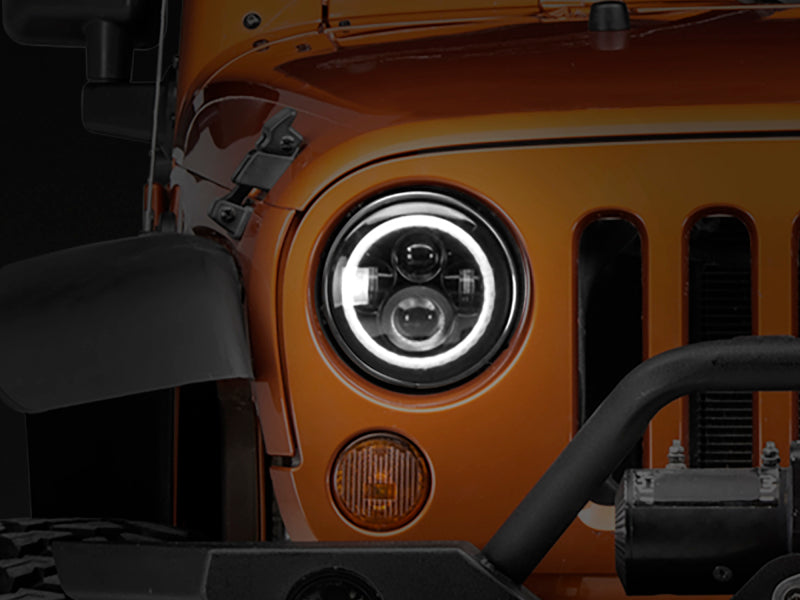 Raxiom 97-18 Jeep Wrangler TJ/JK Axial Halo Headlights w/ DRL Amber Signals- Blk Hsng (Clear Lens) Raxiom Headlights  AXOPROS