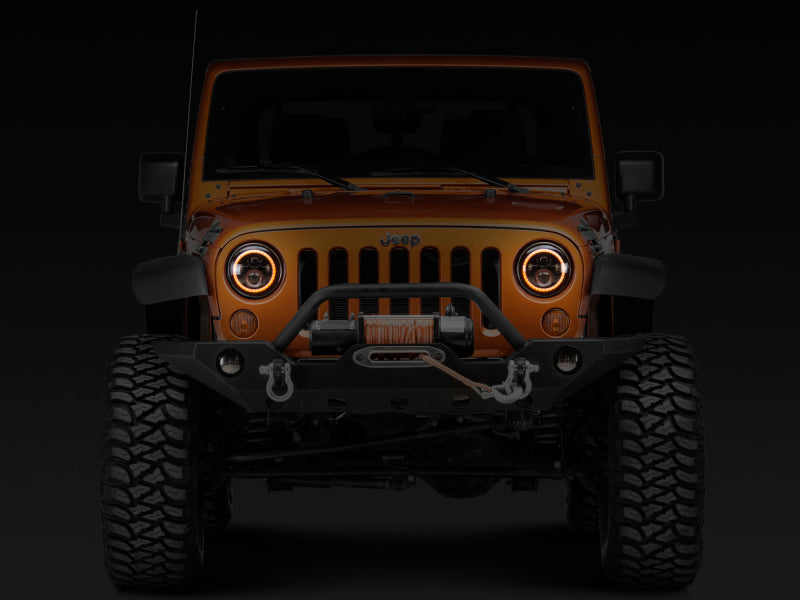 Raxiom 97-18 Jeep Wrangler TJ/JK Axial Halo Headlights w/ DRL Amber Signals- Blk Hsng (Clear Lens) Raxiom Headlights  AXOPROS
