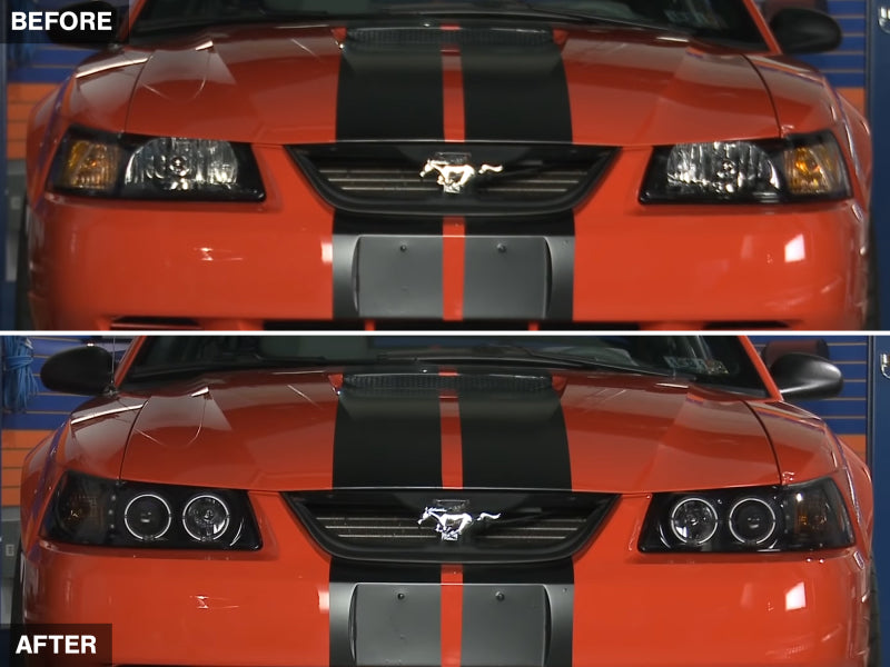 Raxiom 99-04 Ford Mustang Dual LED Halo Projector Headlights- Black Housing (Smoked Lens) Raxiom Headlights  AXOPROS