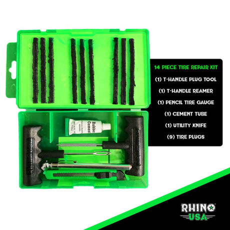 Rhino USA 14-Piece Compact Tire Repair Plug Kit Rhino USA Tire Pressure Sensors  AXOPROS