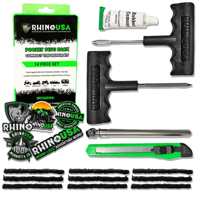 Rhino USA 14-Piece Compact Tire Repair Plug Kit Rhino USA Tire Pressure Sensors  AXOPROS