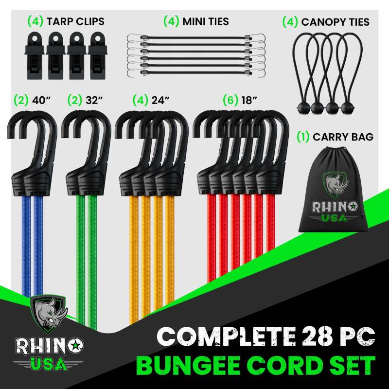 Rhino USA 28Pc Bungee Cord Assortment Rhino USA Cargo Tie-Downs  AXOPROS