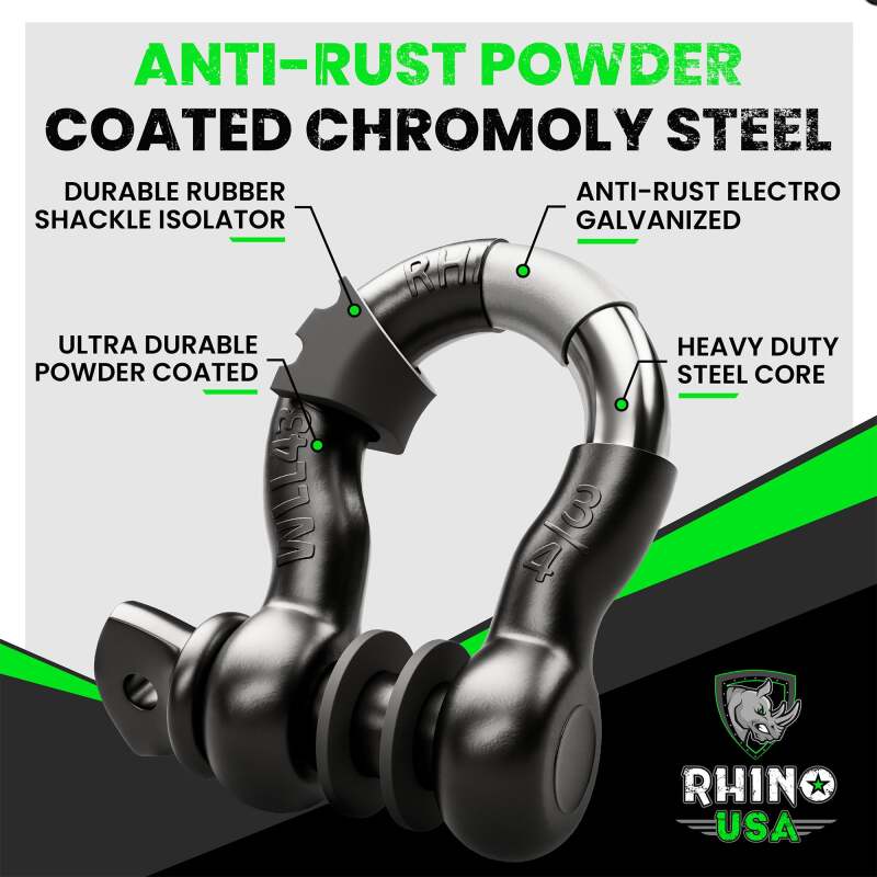Rhino USA 3/4In D-Ring Shackle Set (2-Pack) Matte Black Rhino USA Shackle Kits  AXOPROS