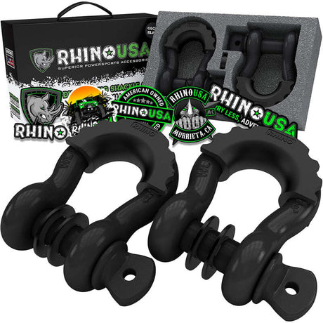 Rhino USA 3/4In D-Ring Shackle Set (2-Pack) Matte Black Rhino USA Shackle Kits  AXOPROS