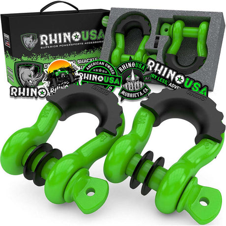 Rhino USA 3/4In D-Ring Shackle Set (2-Pack)(Green) Rhino USA Shackle Kits  AXOPROS
