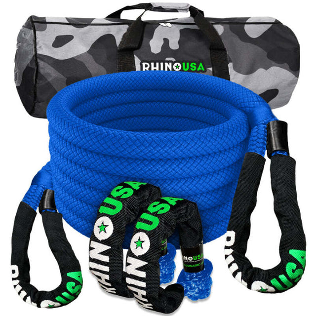 Rhino USA 7/8In X 30Ft Kinetic Rope Recovery Kit W/Soft Shackles (Blue) Rhino USA Cargo Tie-Downs  AXOPROS
