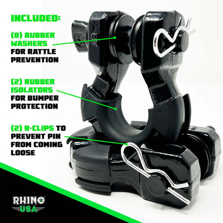 Rhino USA 8T Super Shackle 2-Pack (Matte Black) Rhino USA Shackle Kits  AXOPROS