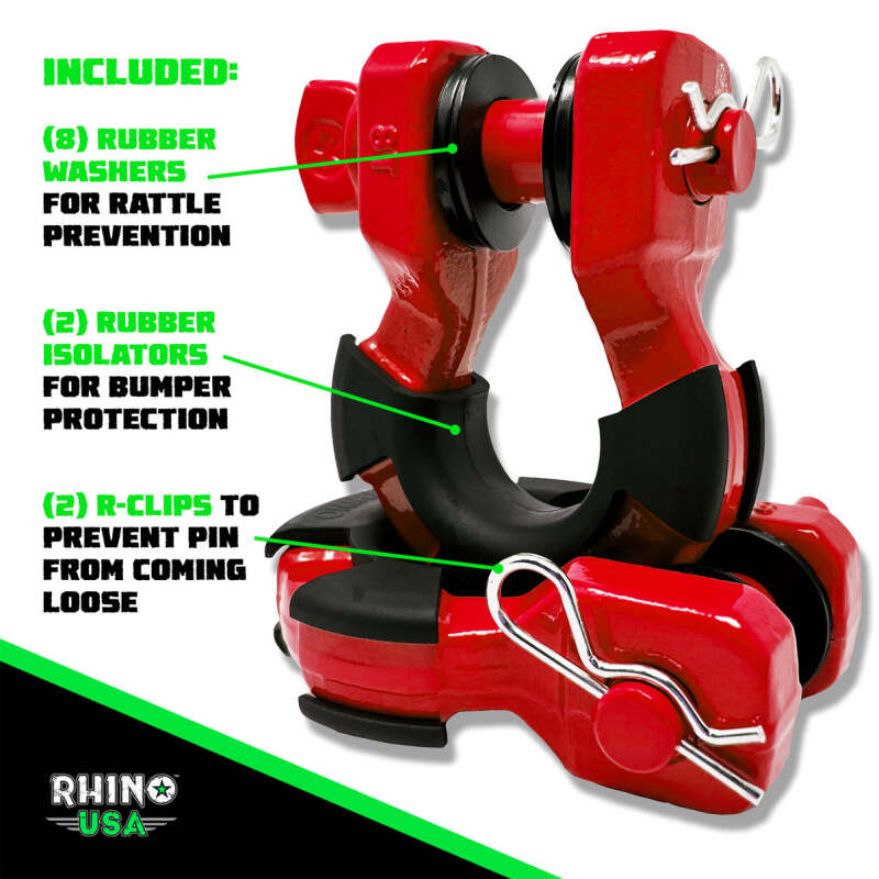Rhino USA 8T Super Shackle 2-Pack (Red) Rhino USA Shackle Kits  AXOPROS