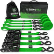 Rhino USA Heavy Duty Ratchet Tie-Down 4-Pack (Green) 1.6In X 8Ft Rhino USA Cargo Tie-Downs  AXOPROS