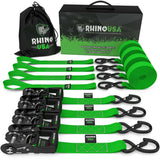 Rhino USA Heavy Duty Ratchet Tie-Down 4-Pack (Green) 1.6In X 8Ft Rhino USA Cargo Tie-Downs  AXOPROS