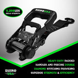 Rhino USA Heavy Duty Ratchet Tie-Down 4-Pack Red 1.6In X 15Ft Rhino USA Cargo Tie-Downs  AXOPROS