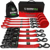 Rhino USA Heavy Duty Ratchet Tie-Down 4-Pack Red 1.6In X 15Ft Rhino USA Cargo Tie-Downs  AXOPROS