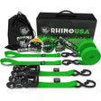 Rhino USA Heavy Duty Ratchet Tie-Downs 2-Pack (Green) 1.6In X 8Ft Rhino USA Cargo Tie-Downs  AXOPROS
