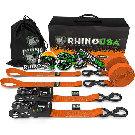 Rhino USA Heavy Duty Ratchet Tie-Downs 2-Pack (Orange) 1.6In X 8Ft Rhino USA Cargo Tie-Downs  AXOPROS