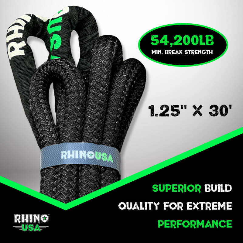 Rhino USA Kinetic Energy Recovery Rope (1.25In X 30Ft) Black Rhino USA Cargo Tie-Downs  AXOPROS