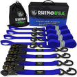 Rhino USA Medium Duty Ratchet Strap Tie-Down 4-Pack (Blue) Rhino USA Cargo Tie-Downs  AXOPROS