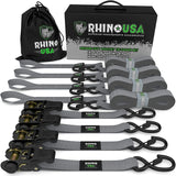 Rhino USA Medium Duty Ratchet Strap Tie-Down 4-Pack (Gray) Rhino USA Cargo Tie-Downs  AXOPROS