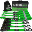 Rhino USA Medium Duty Ratchet Strap Tie-Down 4-Pack (Green) Rhino USA Cargo Tie-Downs  AXOPROS