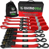 Rhino USA Medium Duty Ratchet Strap Tie-Down 4-Pack (Red) Rhino USA Cargo Tie-Downs  AXOPROS
