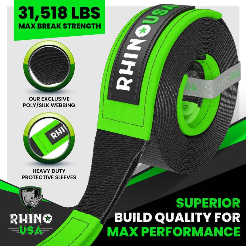 Rhino USA Recovery Tow Strap 3Inx20Ft (Black) Rhino USA Tow Straps  AXOPROS