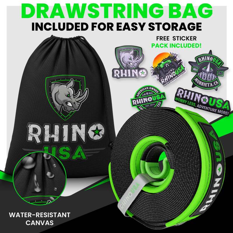 Rhino USA Recovery Tow Strap 3Inx20Ft (Black) Rhino USA Tow Straps  AXOPROS