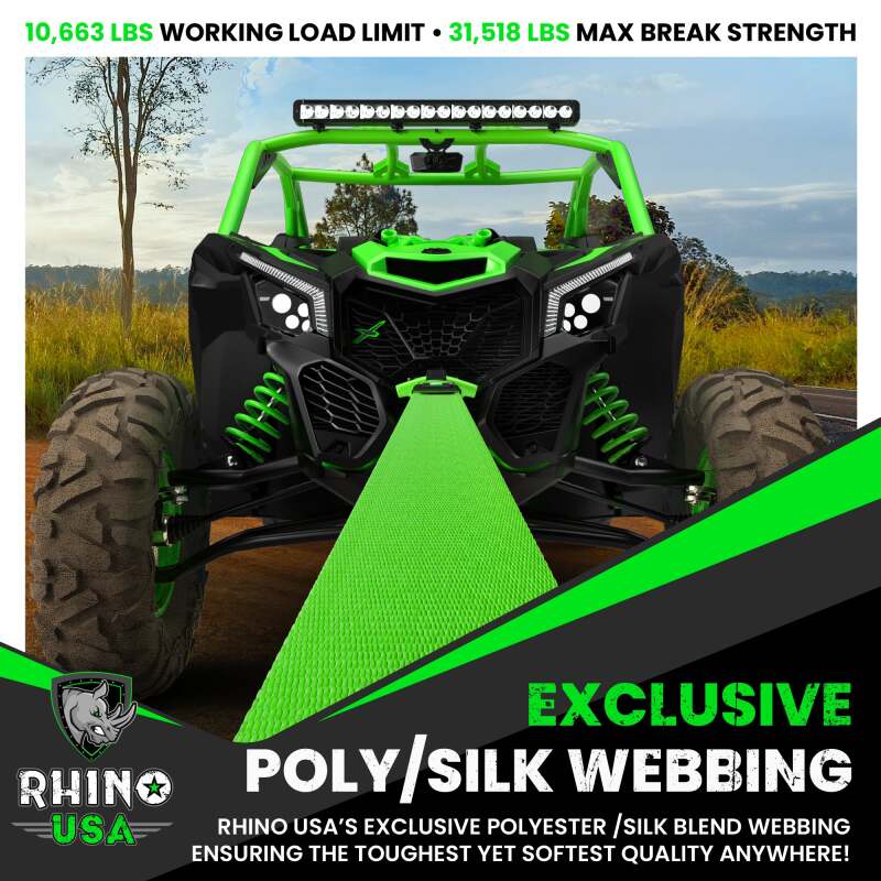 Rhino USA Recovery Tow Strap 3Inx30Ft (Green) Rhino USA Tow Straps  AXOPROS