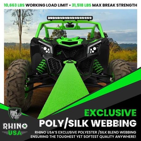 Rhino USA Recovery Tow Strap 3Inx30Ft (Green) Rhino USA Tow Straps  AXOPROS