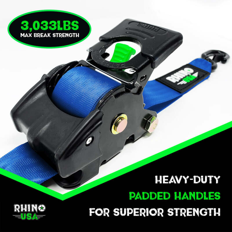 Rhino USA Retractable Ratchet Straps (2Pk 2Inx10Ft) Blue Rhino USA Tow Straps  AXOPROS