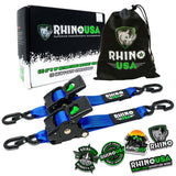 Rhino USA Retractable Ratchet Straps (2Pk 2Inx10Ft) Blue Rhino USA Tow Straps  AXOPROS