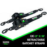 Rhino USA Retractable Ratchet Straps (2Pk 2Inx10Ft) Gray Rhino USA Tow Straps  AXOPROS