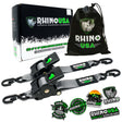 Rhino USA Retractable Ratchet Straps (2Pk 2Inx10Ft) Gray Rhino USA Tow Straps  AXOPROS