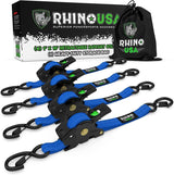Rhino USA Retractable Ratchet Straps (4Pk 1Inx10Ft) (Blue) Rhino USA Tow Straps  AXOPROS