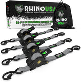 Rhino USA Retractable Ratchet Straps (4Pk 1Inx10Ft) (Gray) Rhino USA Tow Straps  AXOPROS