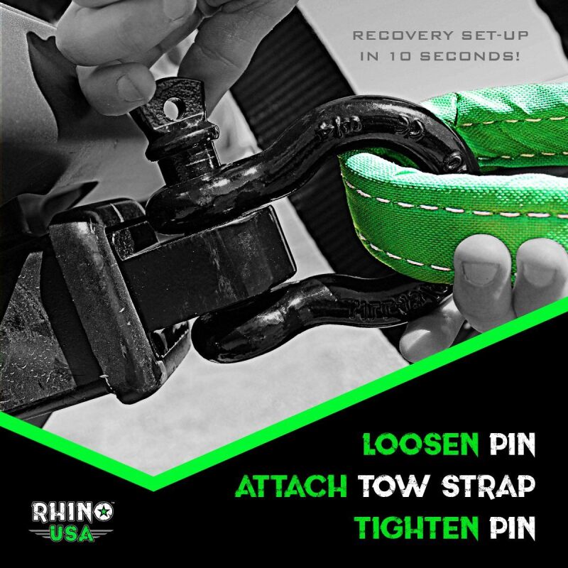 Rhino USA Shackle Hitch Receiver W/ D-Ring (Black) Rhino USA Shackle Kits  AXOPROS