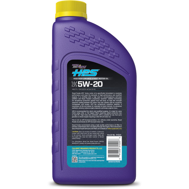 Royal Purple HPS Synthetic High Performance Street 5W-20 Motor Oil - 1 Quart Royal Purple Motor Oils  AXOPROS