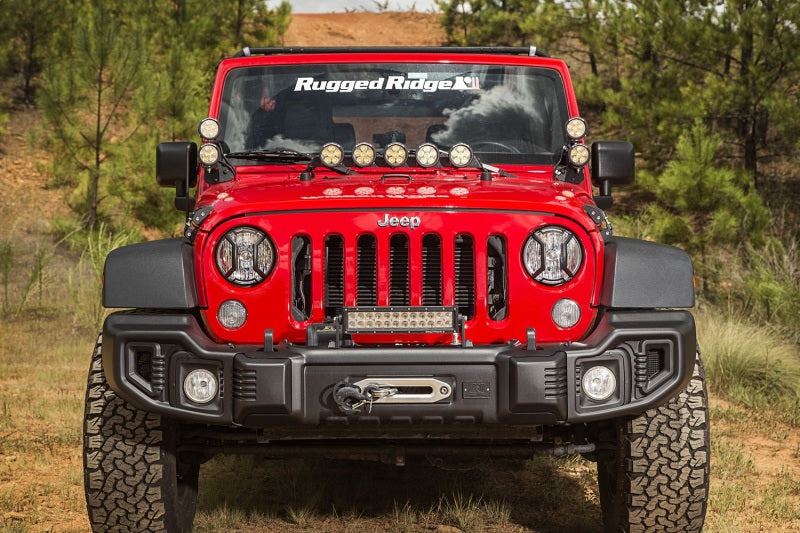 Rugged Ridge 07-18 Jeep Wrangler JK/JKU Textured Black Elite Headlight Euro Guards Rugged Ridge Light Covers and Guards  AXOPROS