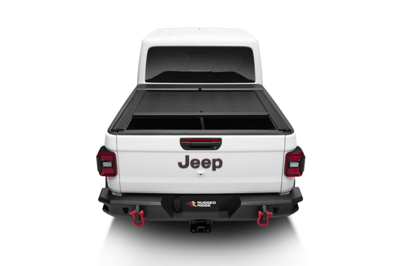 Rugged Ridge 20-22 Jeep Gladiator w/o Trail Rail Sys Armis Tonneau Cover w/Max Track - Tex. Blk Rugged Ridge Tonneau Covers - Hard Fold  AXOPROS