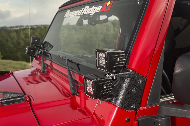 Rugged Ridge 97-06 Jeep Wrangler TJ Textured Black Dual A-Pillar Light Mount Rugged Ridge Light Mounts  AXOPROS