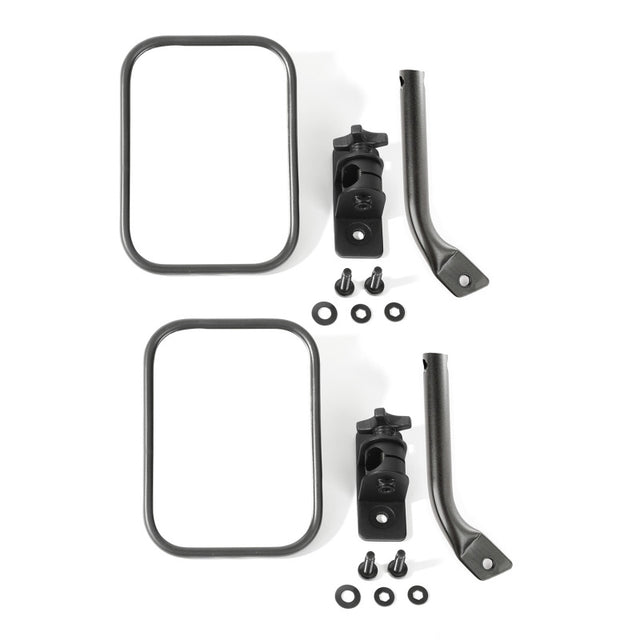 Rugged Ridge 97-18 Jeep Wrangler Textured Black Rectangular Stubby Trail Mirror Kit Rugged Ridge Exterior Trim  AXOPROS