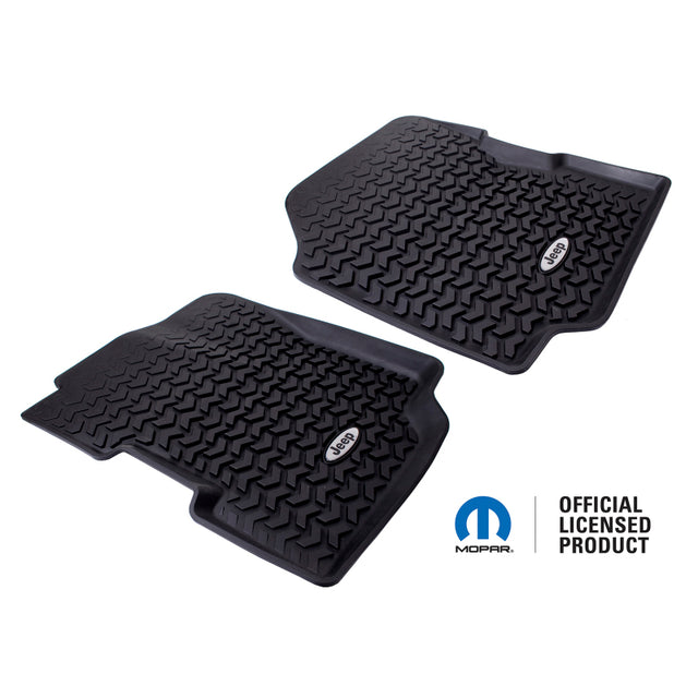 Rugged Ridge Floor Liner Front Black 1976-1995 Jeep Logo CJ-7 / CJ-8 / Jeep Wrangler YJ Rugged Ridge Floor Mats - Rubber  AXOPROS