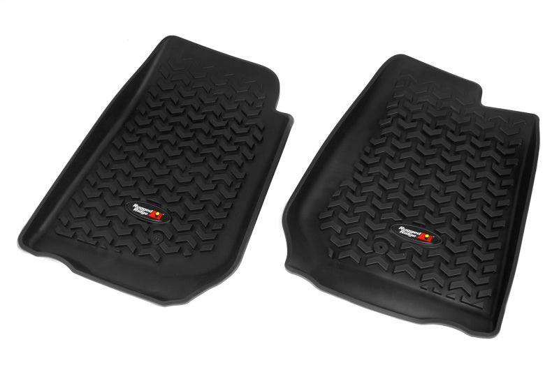 Rugged Ridge Floor Liner Front Black 2007-2018 Jeep Wrangler Unlimited JK 4 Dr Rugged Ridge Floor Mats - Rubber  AXOPROS