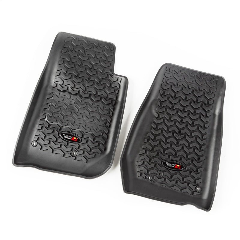 Rugged Ridge Floor Liner Front Black 2007-2018 Jeep Wrangler Unlimited JK 4 Dr Rugged Ridge Floor Mats - Rubber  AXOPROS