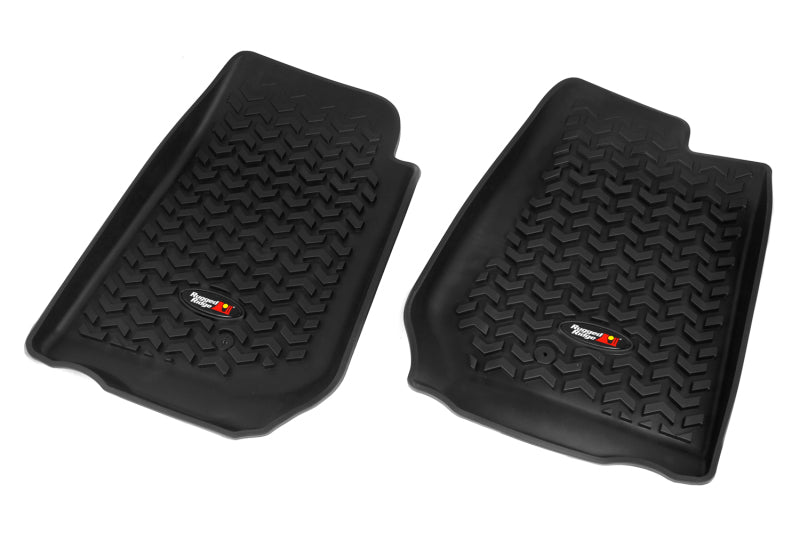 Rugged Ridge Floor Liner Front Black 2007-2018 Jeep Wrangler Unlimited JK 4 Dr Rugged Ridge Floor Mats - Rubber  AXOPROS