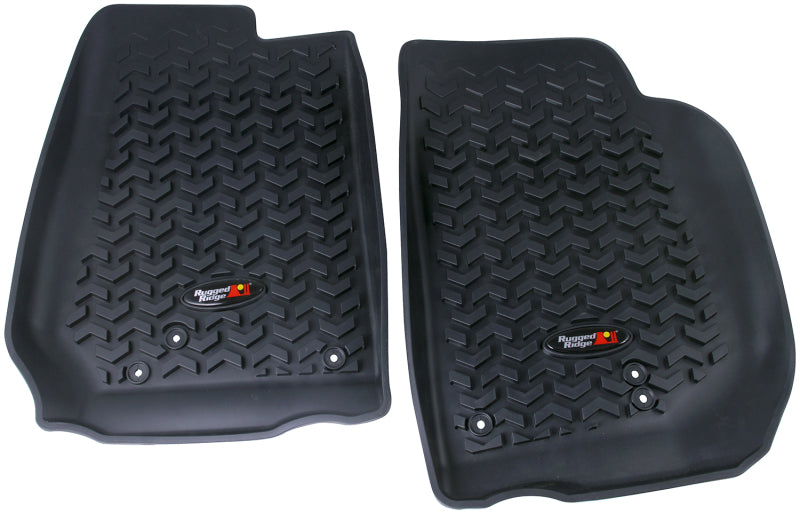 Rugged Ridge Floor Liner Front Black 2007-2018 Jeep Wrangler Unlimited JK 4 Dr Rugged Ridge Floor Mats - Rubber  AXOPROS