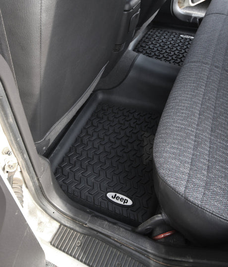 Rugged Ridge Floor Liner Rear Black 1984-2001 Jeep Logo Cherokee XJ Rugged Ridge Floor Mats - Rubber  AXOPROS