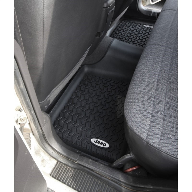 Rugged Ridge Floor Liner Rear Black 1984-2001 Jeep Logo Cherokee XJ Rugged Ridge Floor Mats - Rubber  AXOPROS